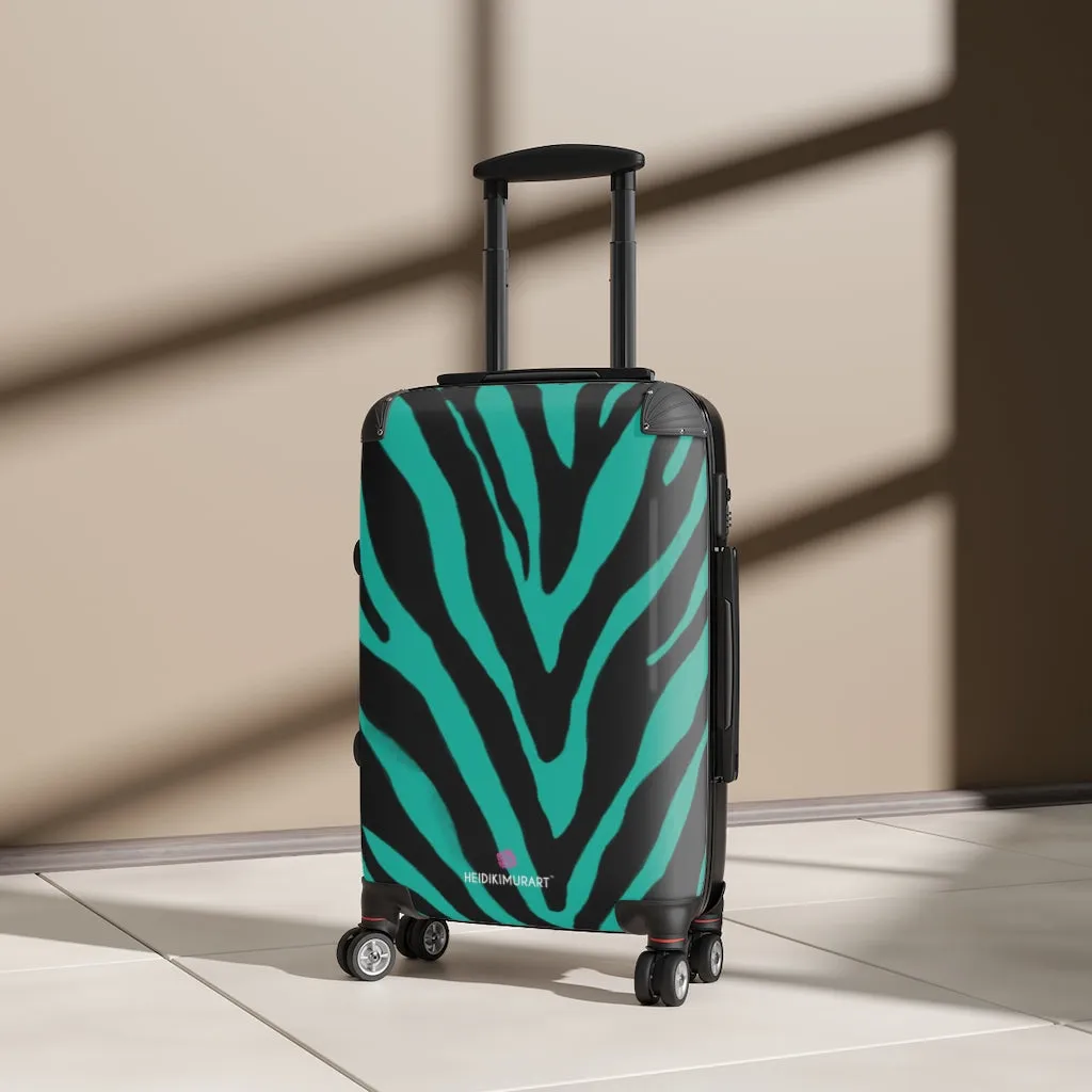 Blue Zebra Print Suitcases, Zebra Striped Animal Print Designer Suitcase Luggage (Small, Medium, Large)