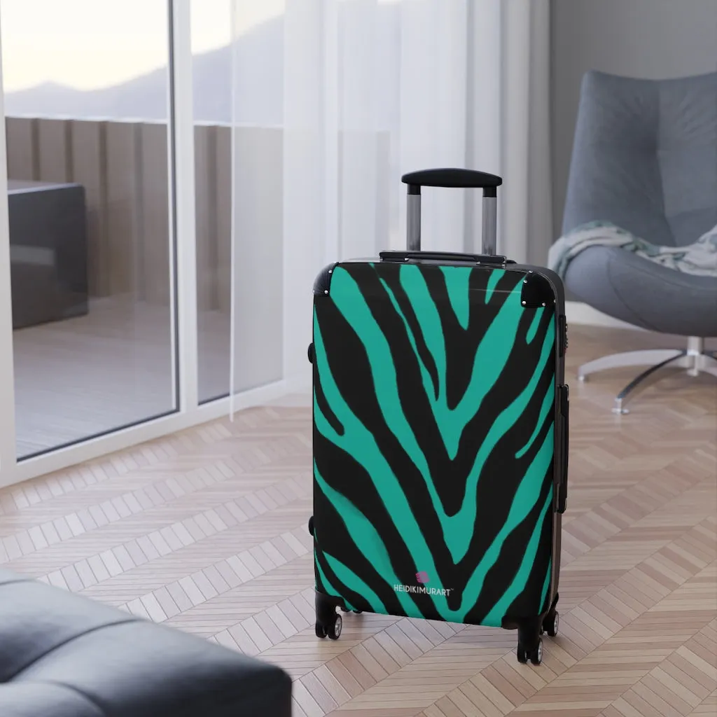 Blue Zebra Print Suitcases, Zebra Striped Animal Print Designer Suitcase Luggage (Small, Medium, Large)