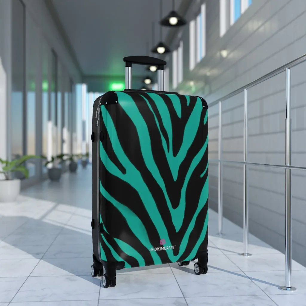 Blue Zebra Print Suitcases, Zebra Striped Animal Print Designer Suitcase Luggage (Small, Medium, Large)