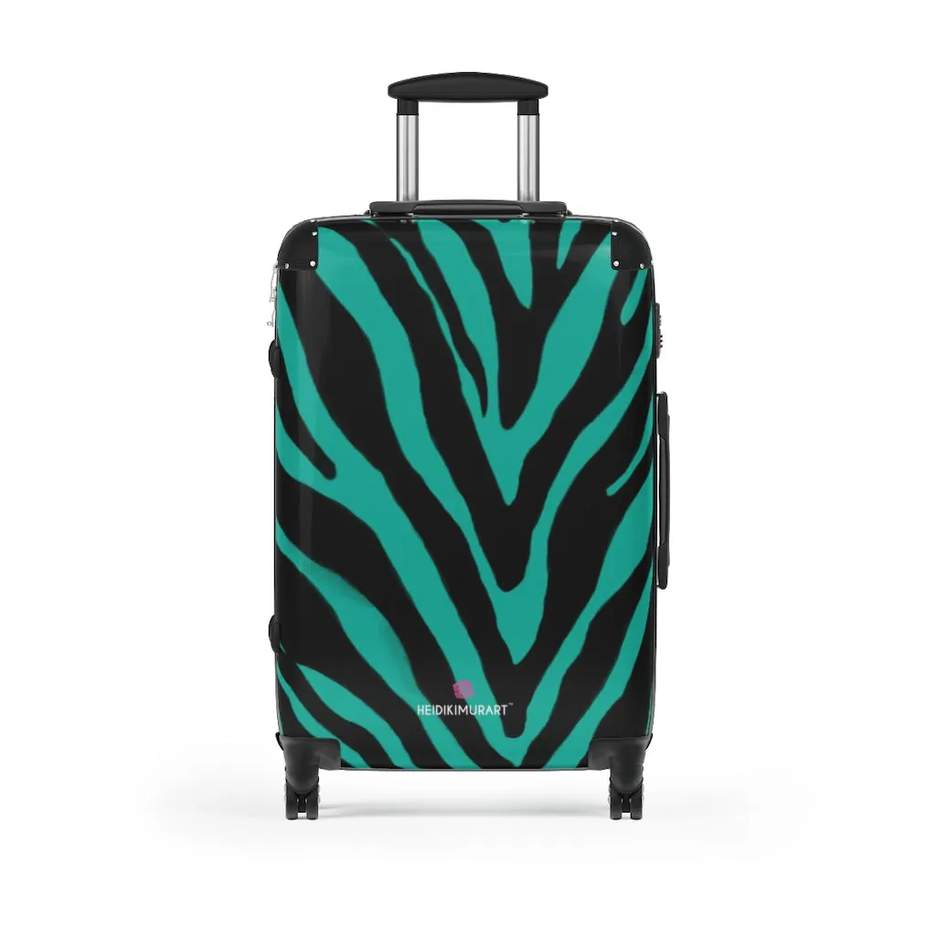 Blue Zebra Print Suitcases, Zebra Striped Animal Print Designer Suitcase Luggage (Small, Medium, Large)