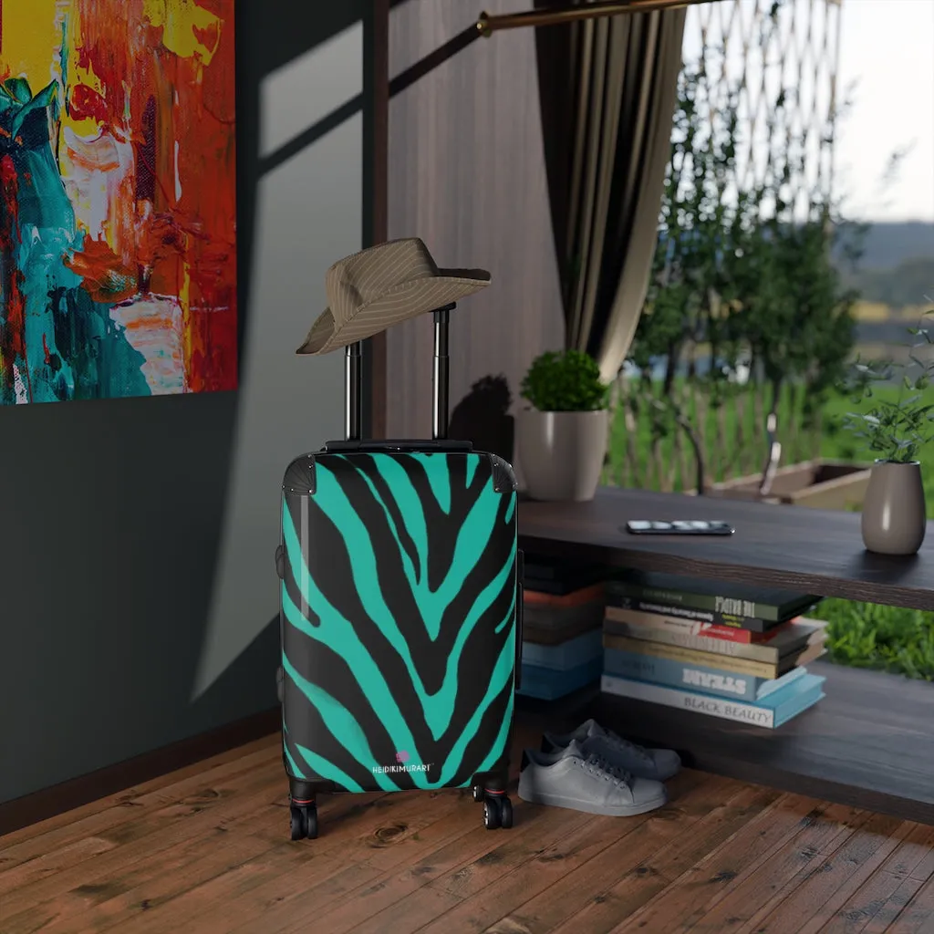 Blue Zebra Print Suitcases, Zebra Striped Animal Print Designer Suitcase Luggage (Small, Medium, Large)