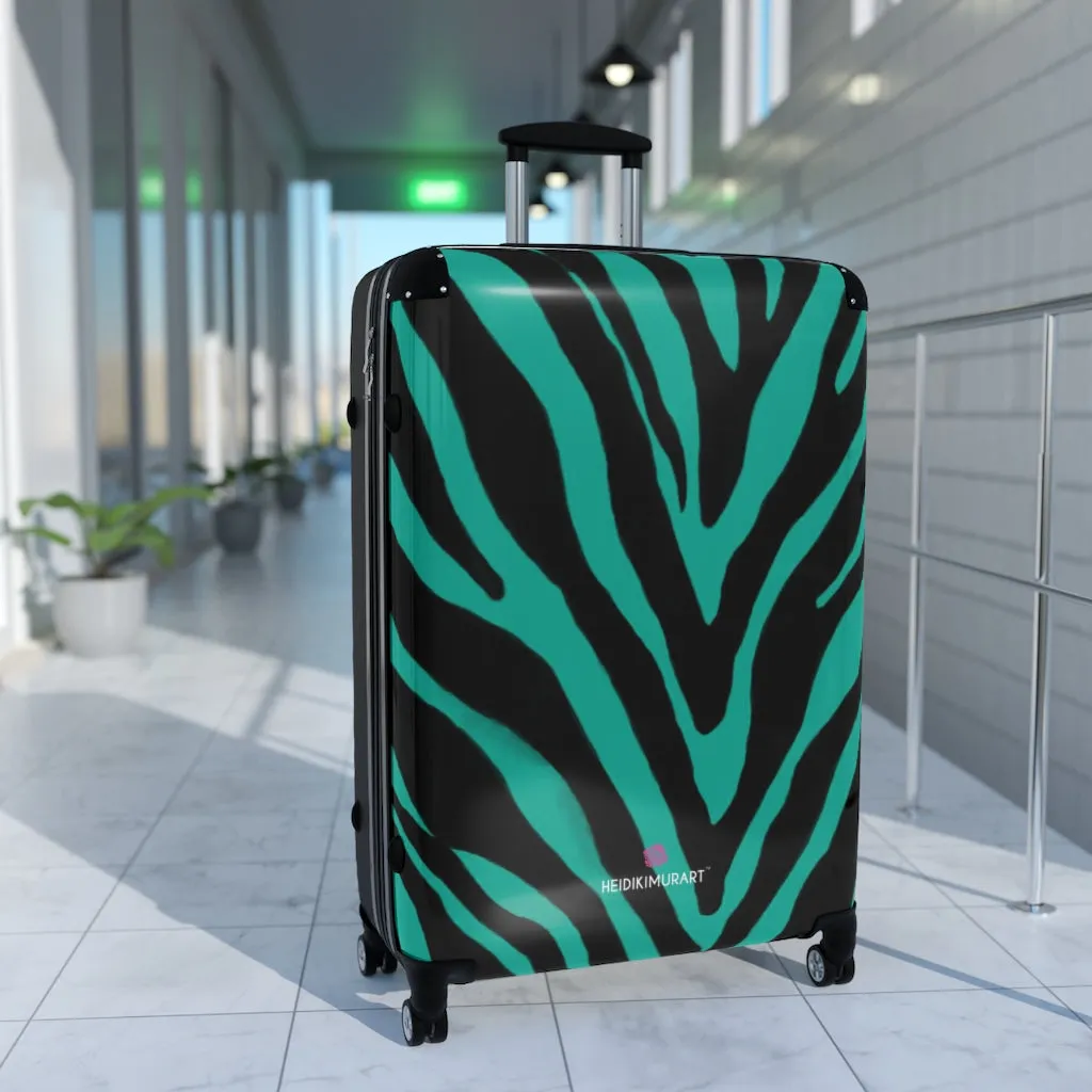 Blue Zebra Print Suitcases, Zebra Striped Animal Print Designer Suitcase Luggage (Small, Medium, Large)