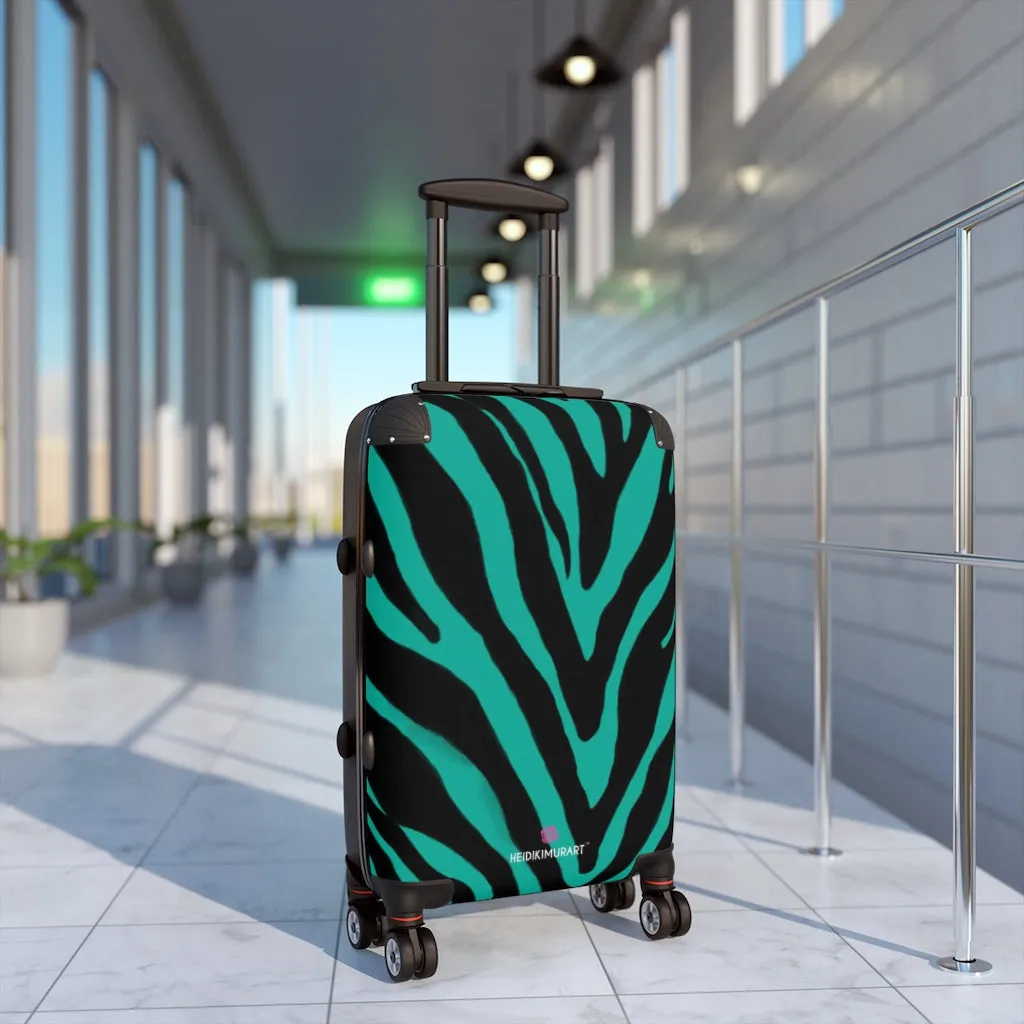 Blue Zebra Print Suitcases, Zebra Striped Animal Print Designer Suitcase Luggage (Small, Medium, Large)