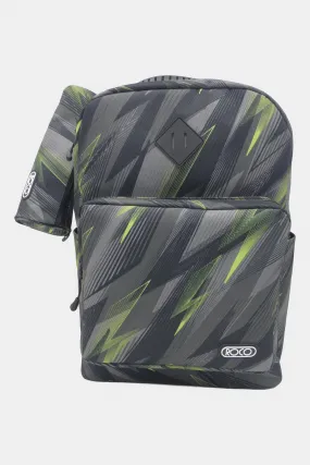 Boys Charcoal Printed Roco Backpack With Pencil Case (17 Inch)