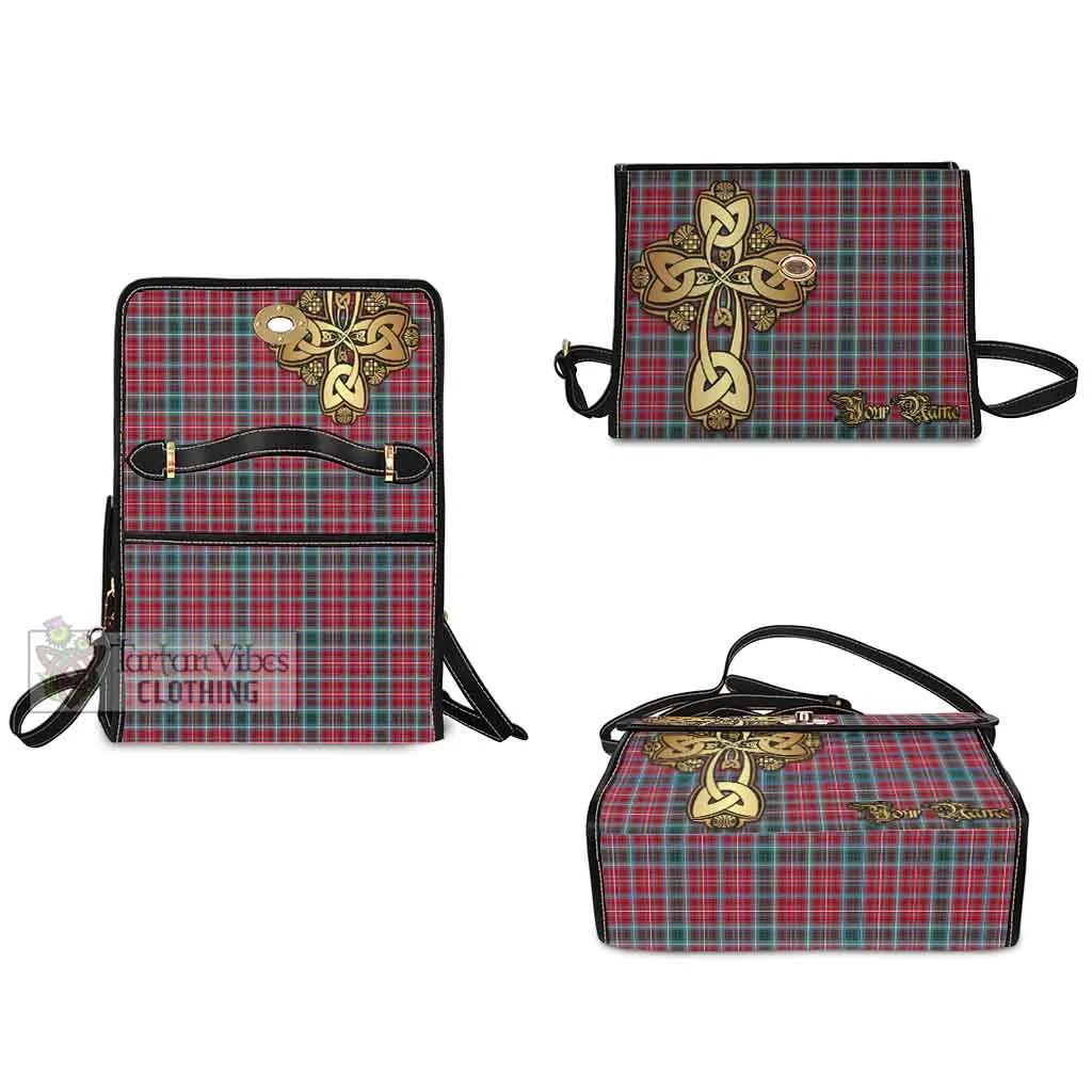 British Columbia Province Canada Tartan Waterproof Canvas Bag Golden Thistle Celtic Cross Style