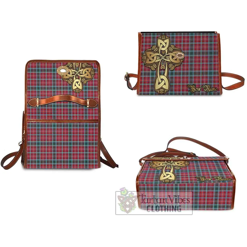 British Columbia Province Canada Tartan Waterproof Canvas Bag Golden Thistle Celtic Cross Style