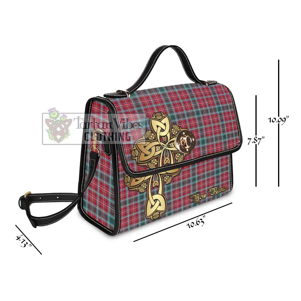 British Columbia Province Canada Tartan Waterproof Canvas Bag Golden Thistle Celtic Cross Style