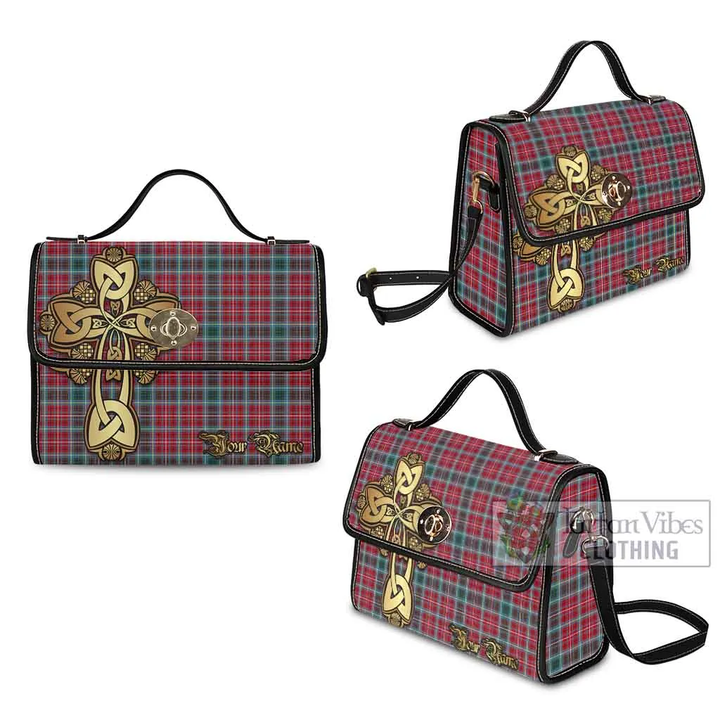 British Columbia Province Canada Tartan Waterproof Canvas Bag Golden Thistle Celtic Cross Style