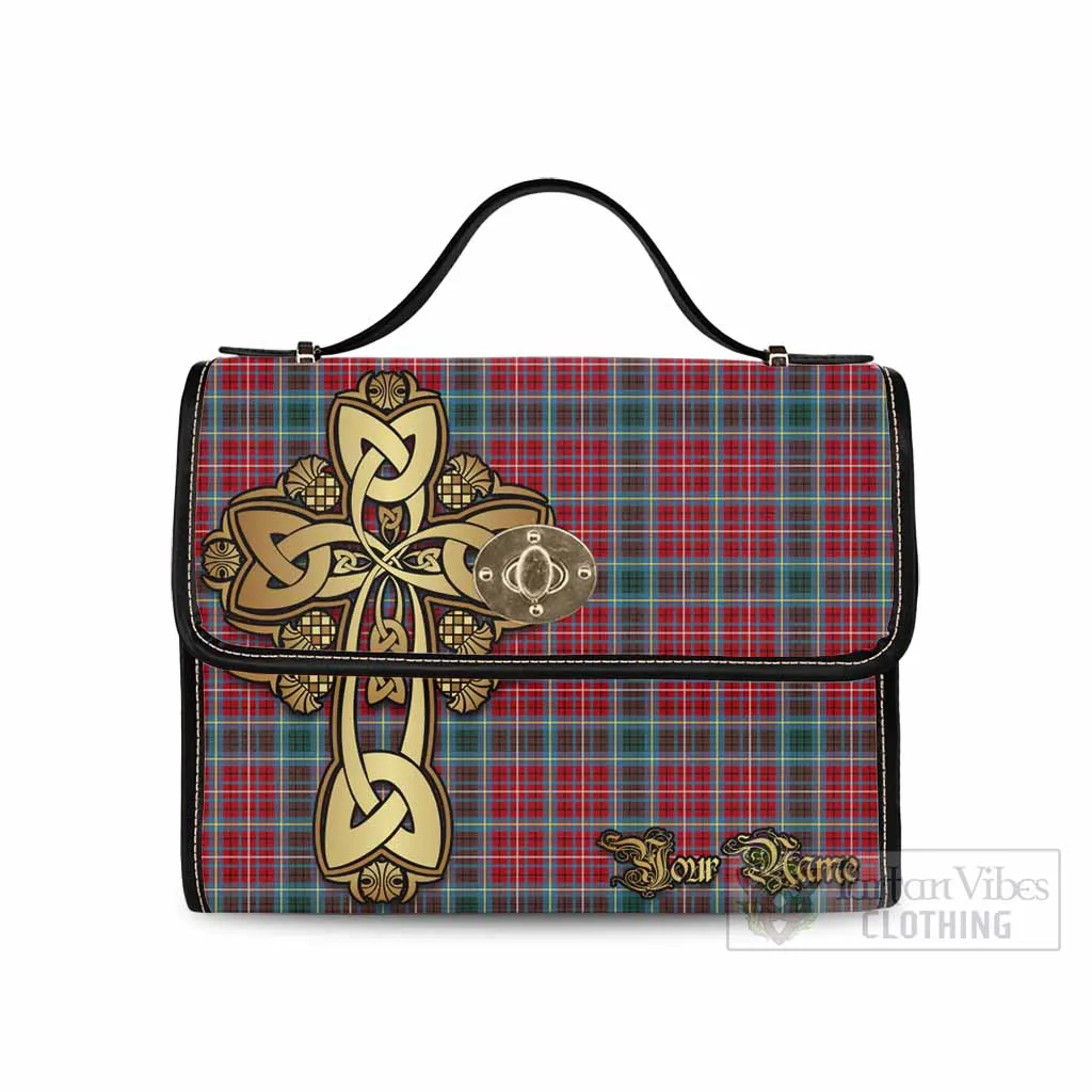 British Columbia Province Canada Tartan Waterproof Canvas Bag Golden Thistle Celtic Cross Style