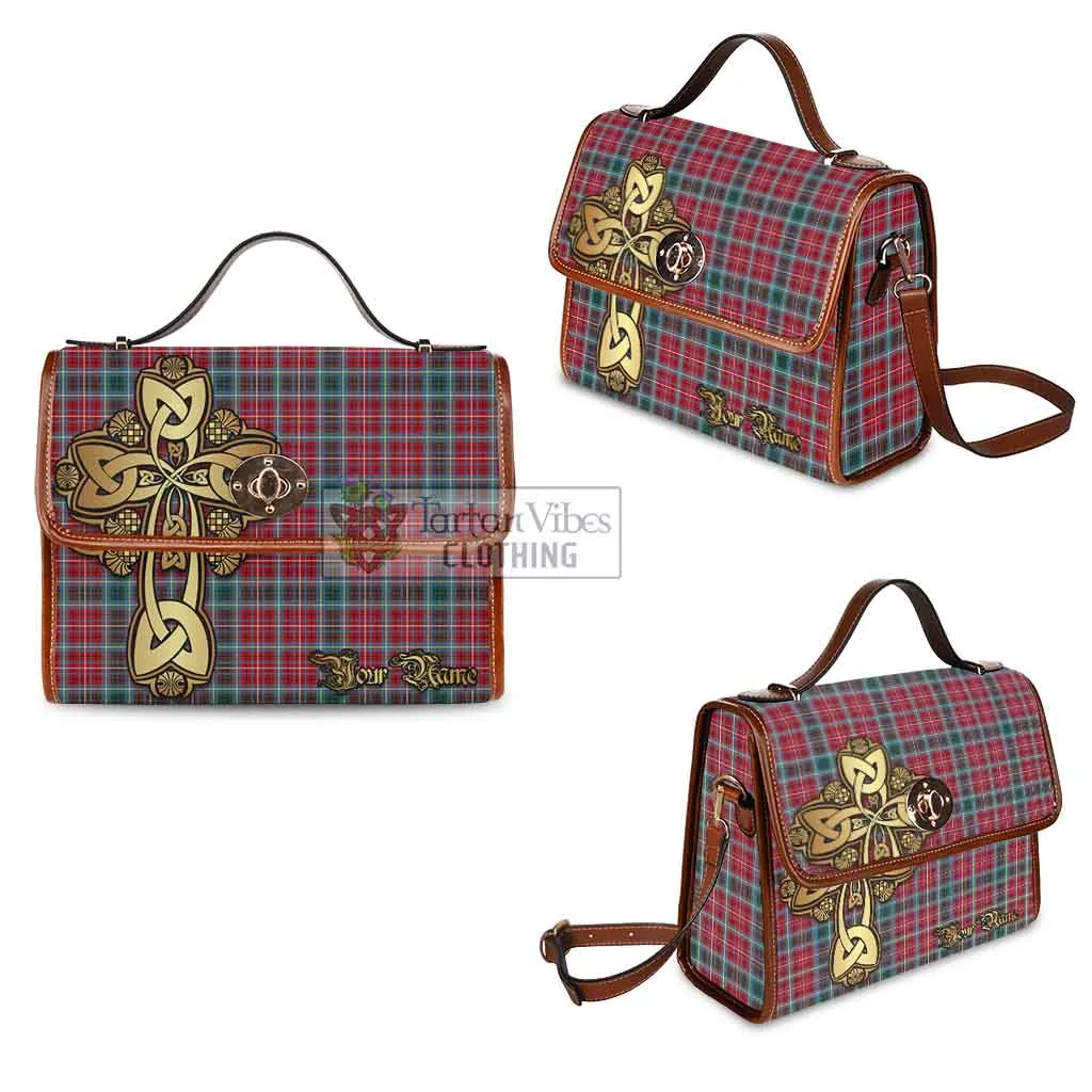 British Columbia Province Canada Tartan Waterproof Canvas Bag Golden Thistle Celtic Cross Style