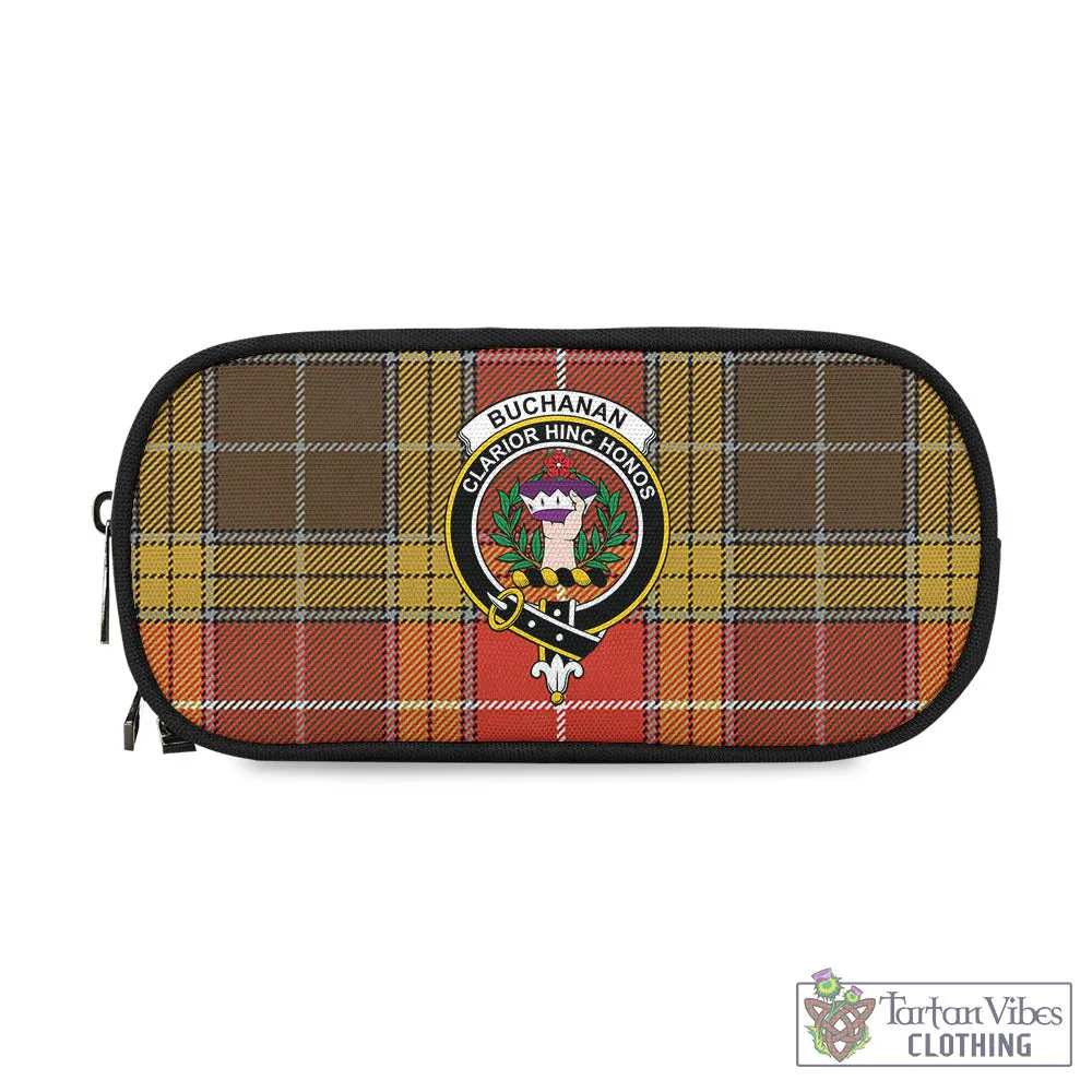 Buchanan Old Set Weathered Tartan Pen and Pencil Case with Family Crest