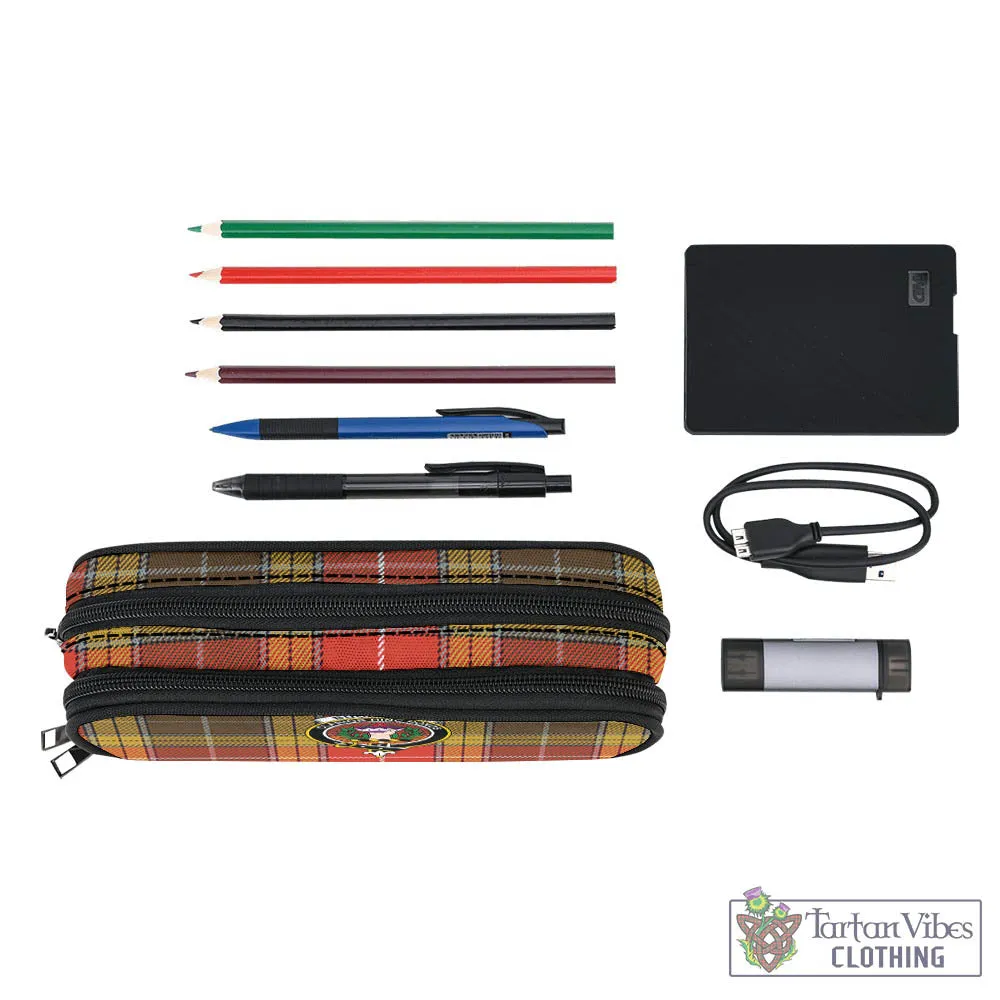 Buchanan Old Set Weathered Tartan Pen and Pencil Case with Family Crest