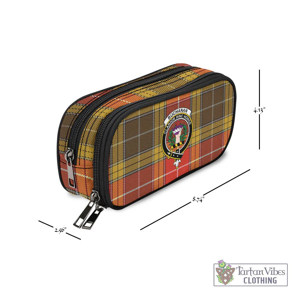 Buchanan Old Set Weathered Tartan Pen and Pencil Case with Family Crest