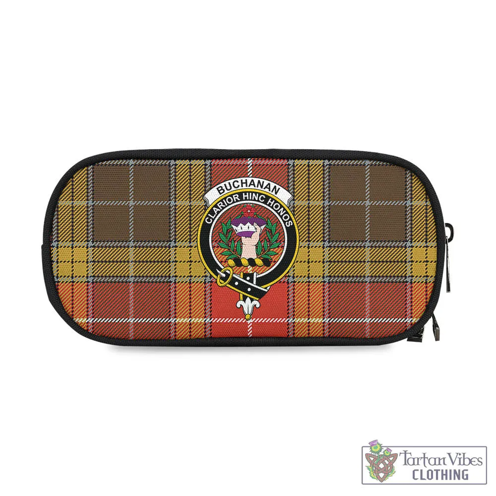 Buchanan Old Set Weathered Tartan Pen and Pencil Case with Family Crest