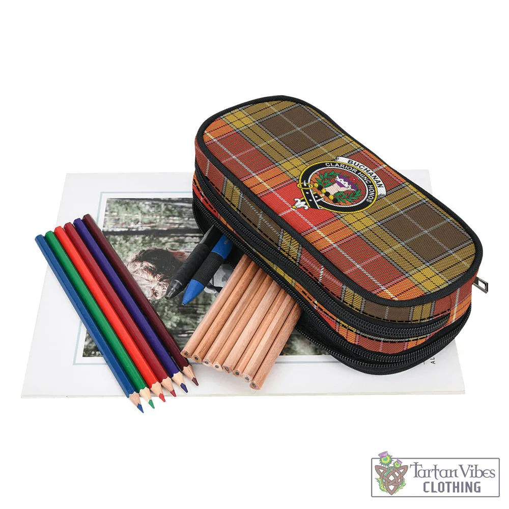 Buchanan Old Set Weathered Tartan Pen and Pencil Case with Family Crest