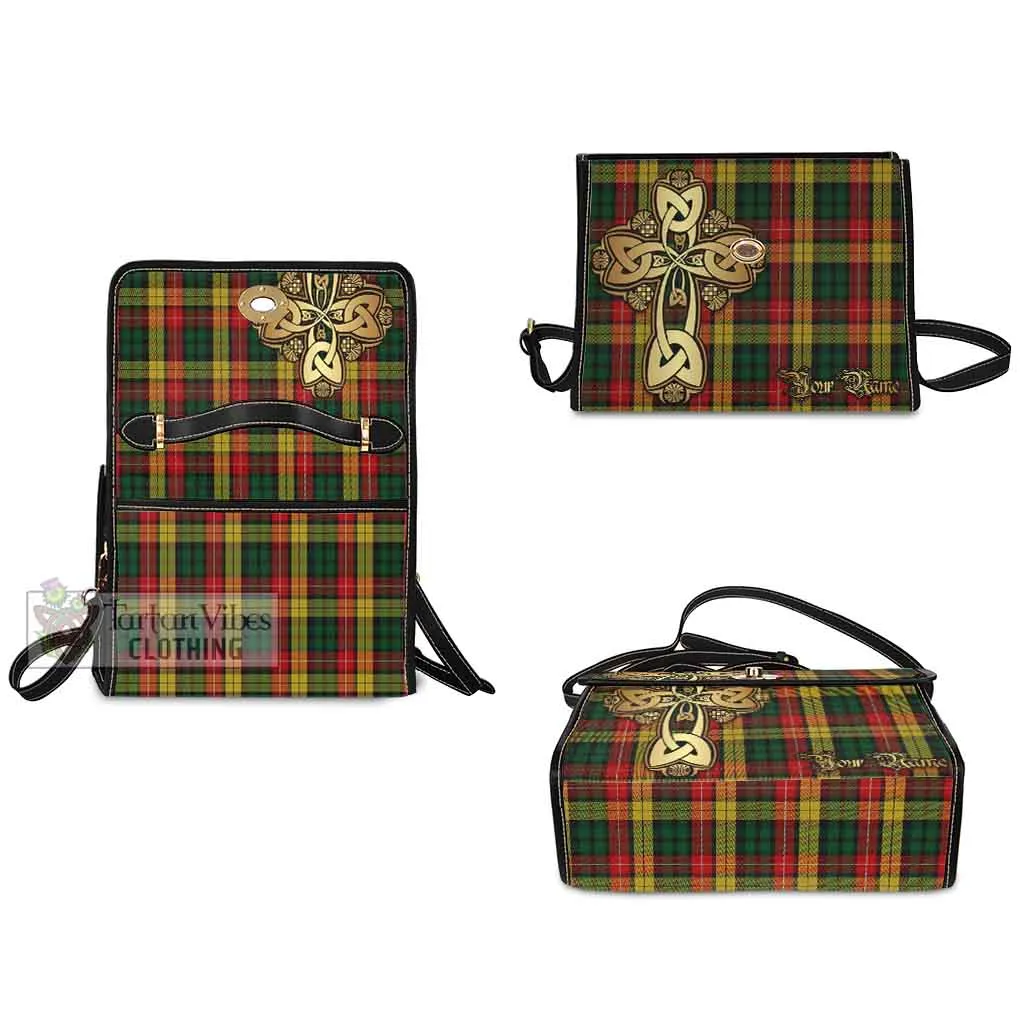 Buchanan Tartan Waterproof Canvas Bag Golden Thistle Celtic Cross Style