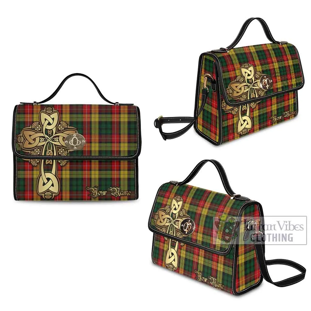 Buchanan Tartan Waterproof Canvas Bag Golden Thistle Celtic Cross Style