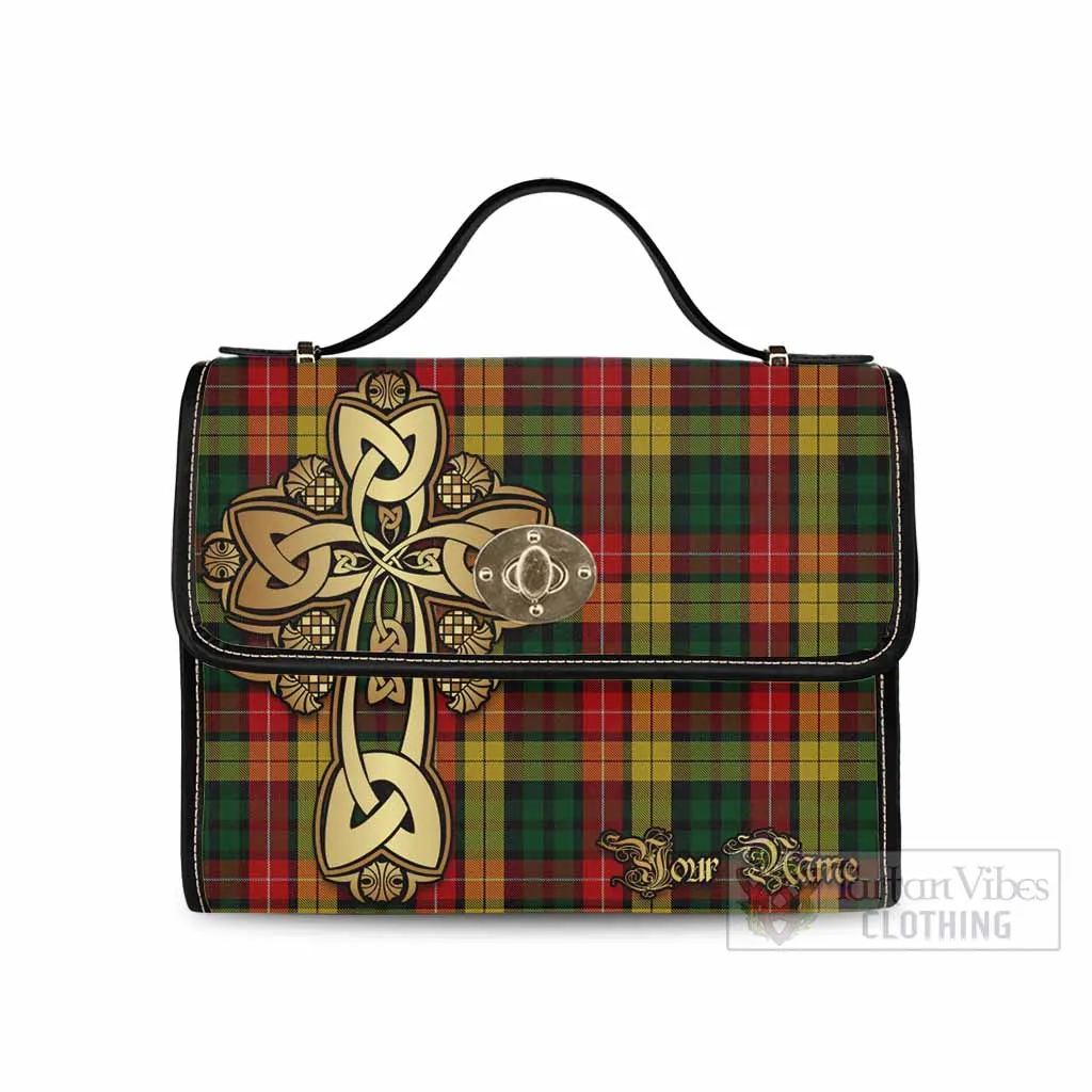 Buchanan Tartan Waterproof Canvas Bag Golden Thistle Celtic Cross Style