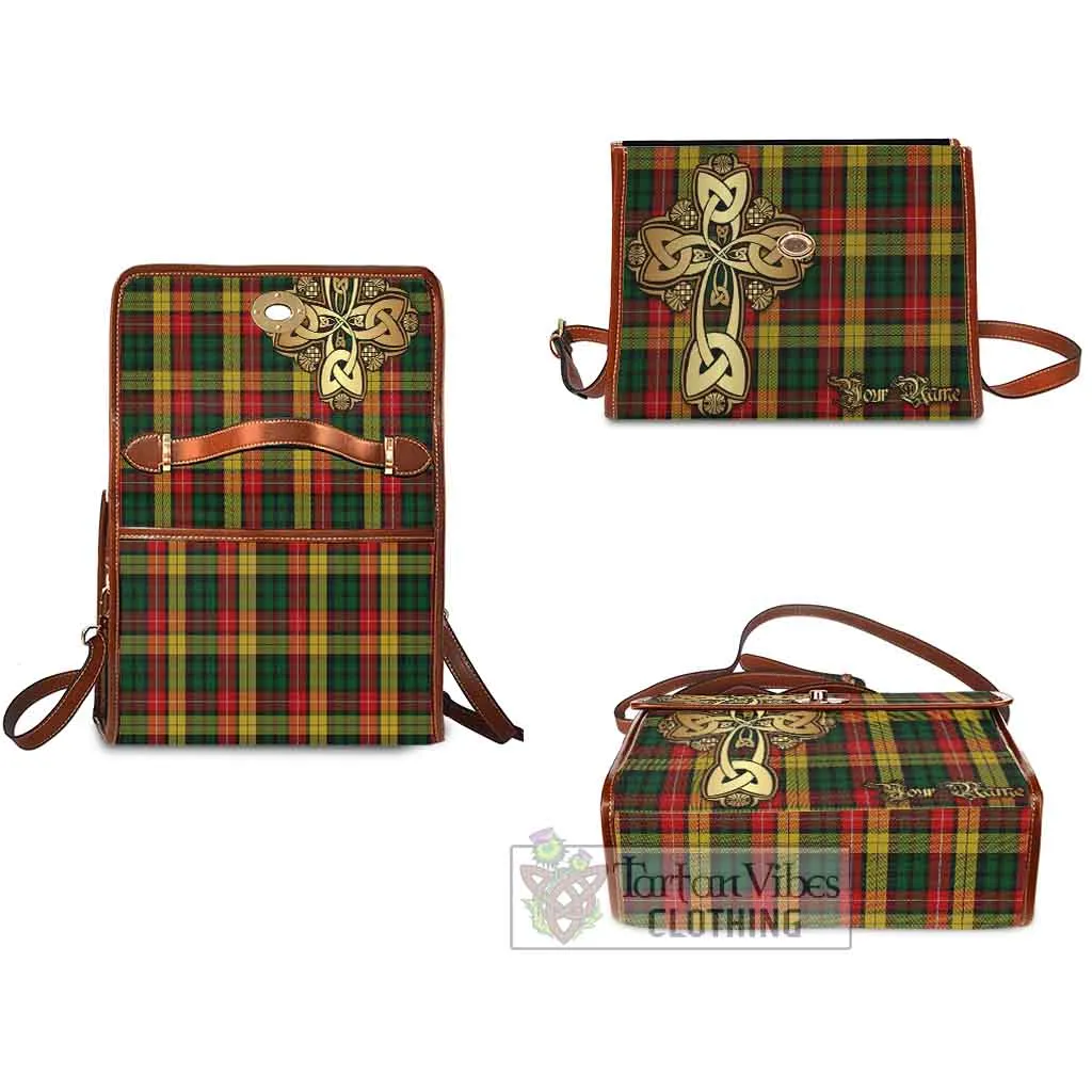 Buchanan Tartan Waterproof Canvas Bag Golden Thistle Celtic Cross Style