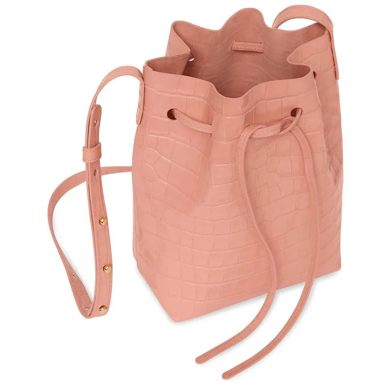 Bucket Bag Mini Croc Embossed, Coral