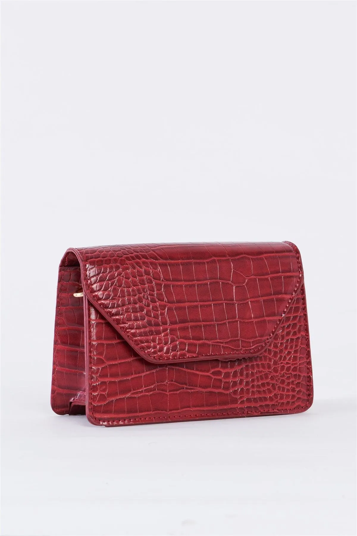 Burgundy Red Croc Hardware Belt Strap Detail Shoulder Bag /3 Bags