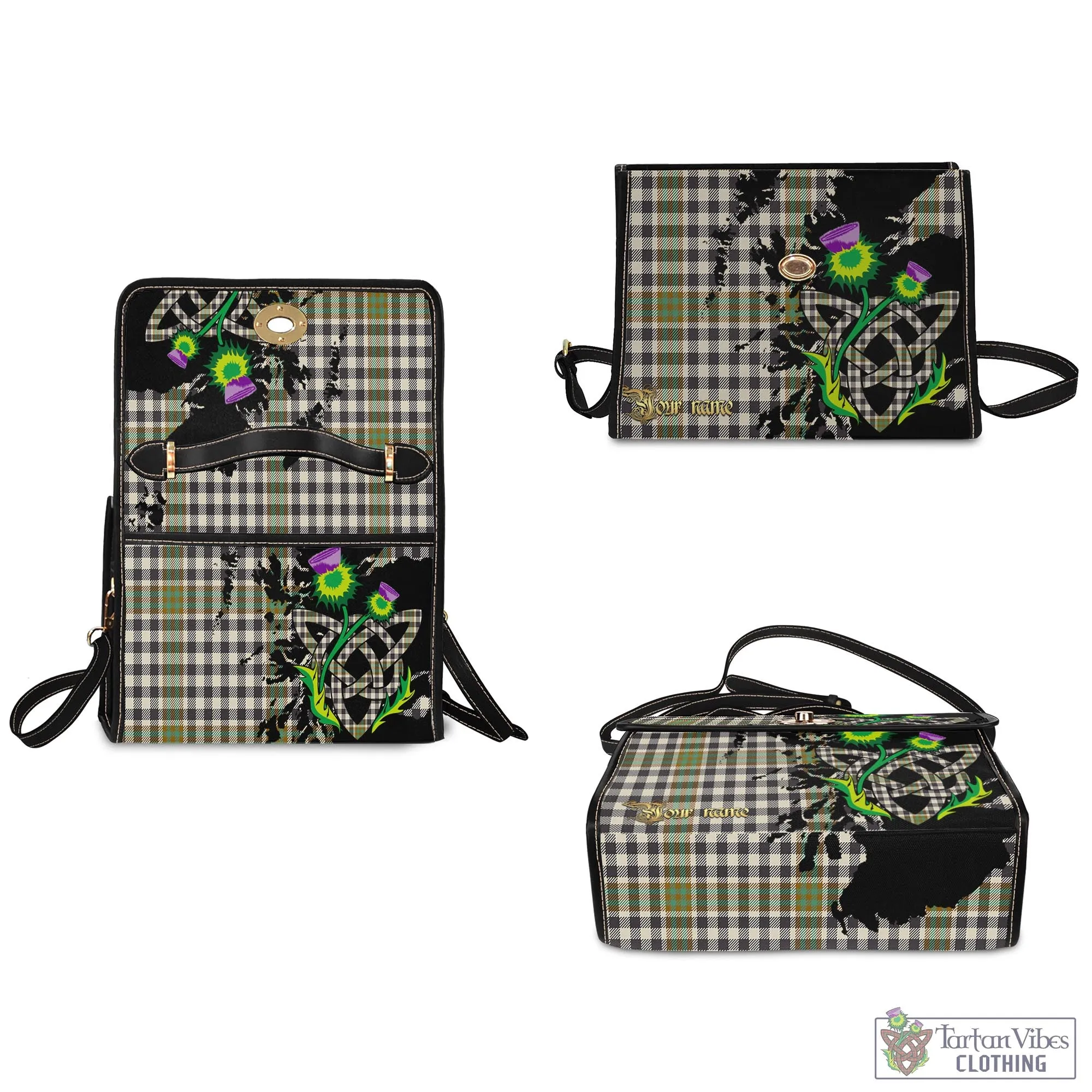 Burns Check Tartan Waterproof Canvas Bag with Scotland Map and Thistle Celtic Accents