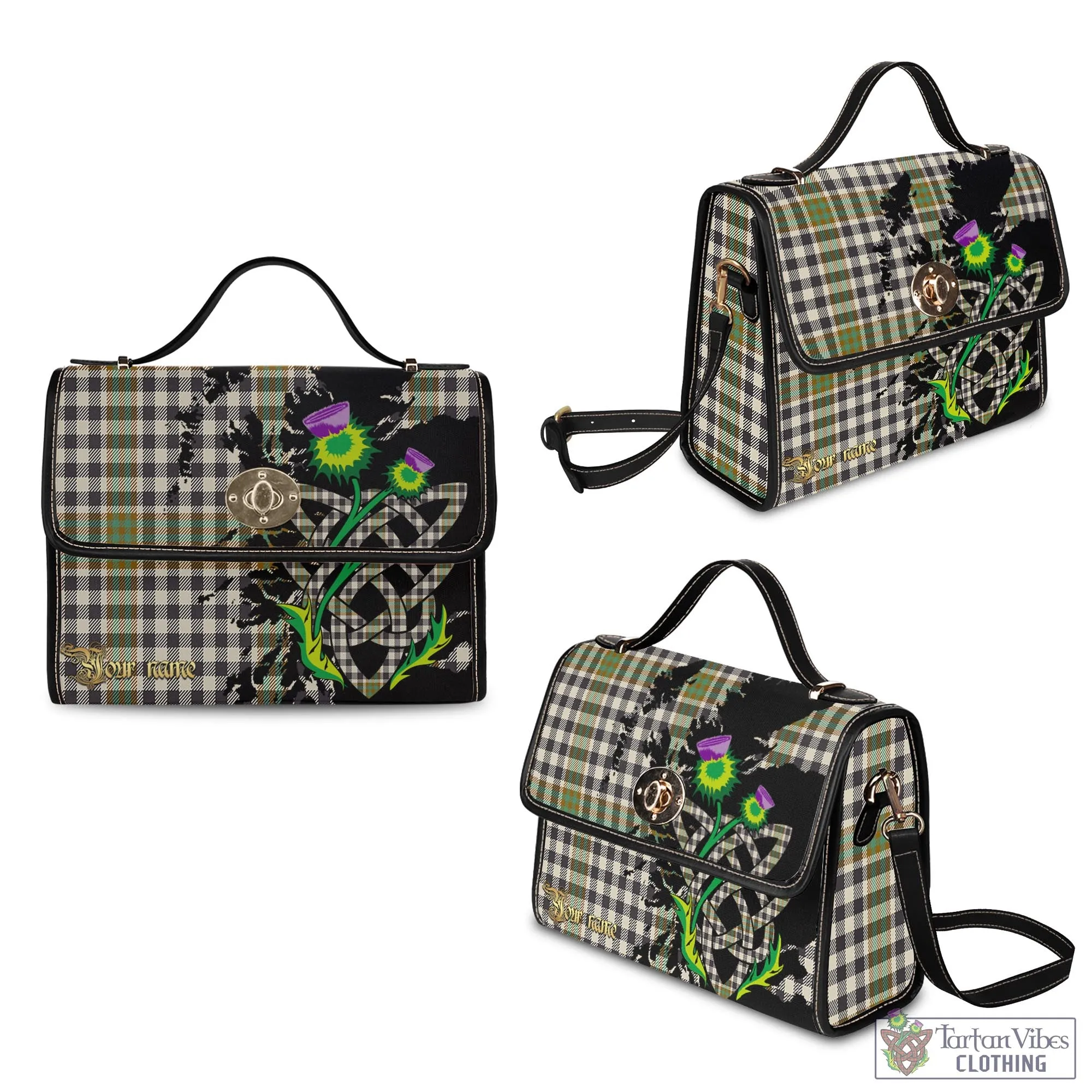 Burns Check Tartan Waterproof Canvas Bag with Scotland Map and Thistle Celtic Accents