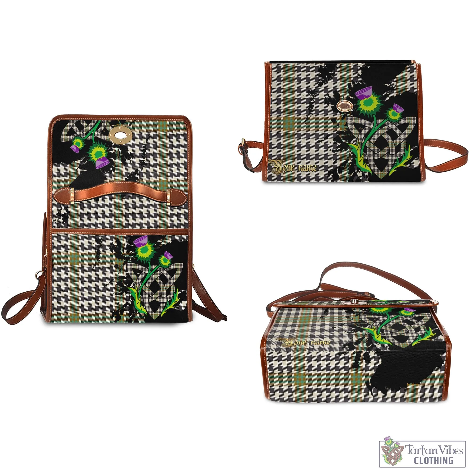 Burns Check Tartan Waterproof Canvas Bag with Scotland Map and Thistle Celtic Accents