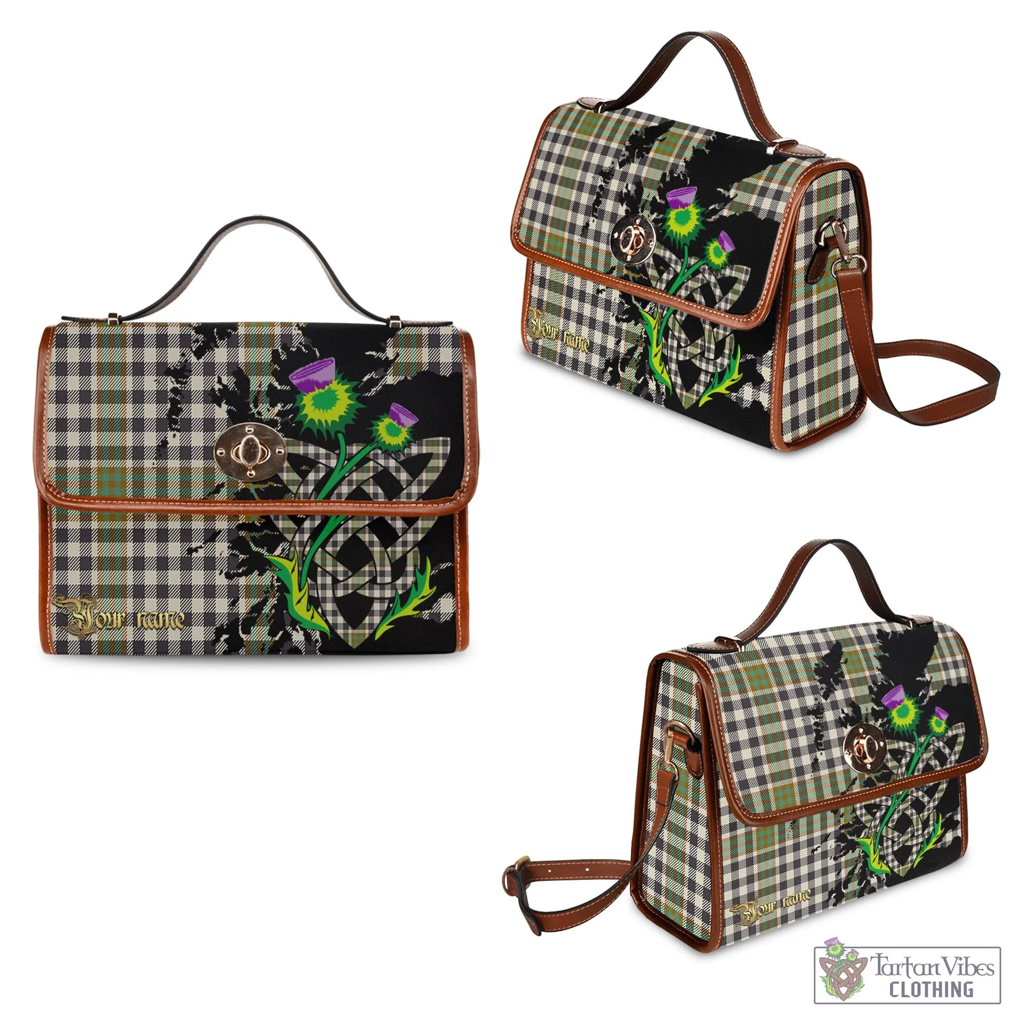 Burns Check Tartan Waterproof Canvas Bag with Scotland Map and Thistle Celtic Accents