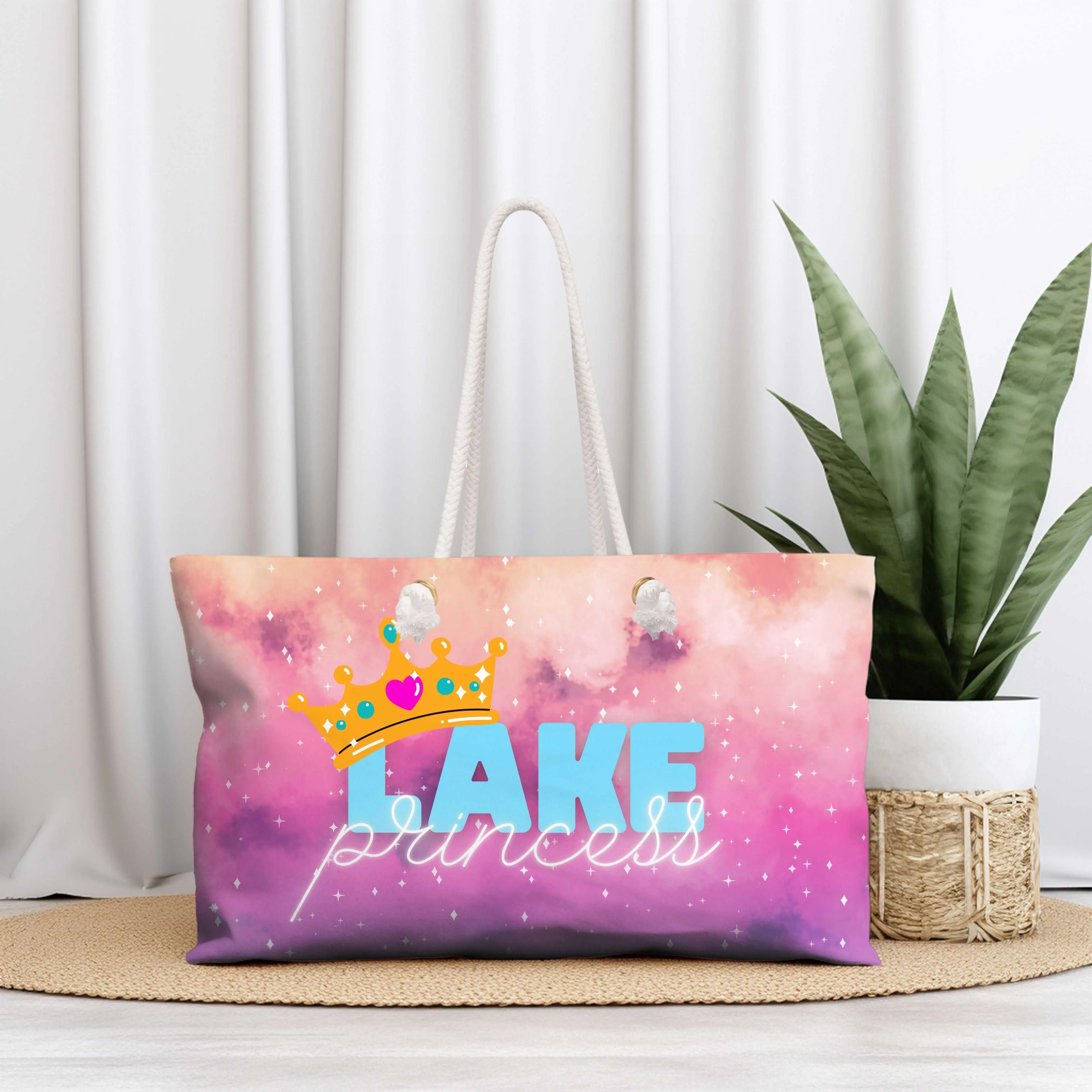 Canvas Weekender Tote Bag in Pink and Blue Ombre