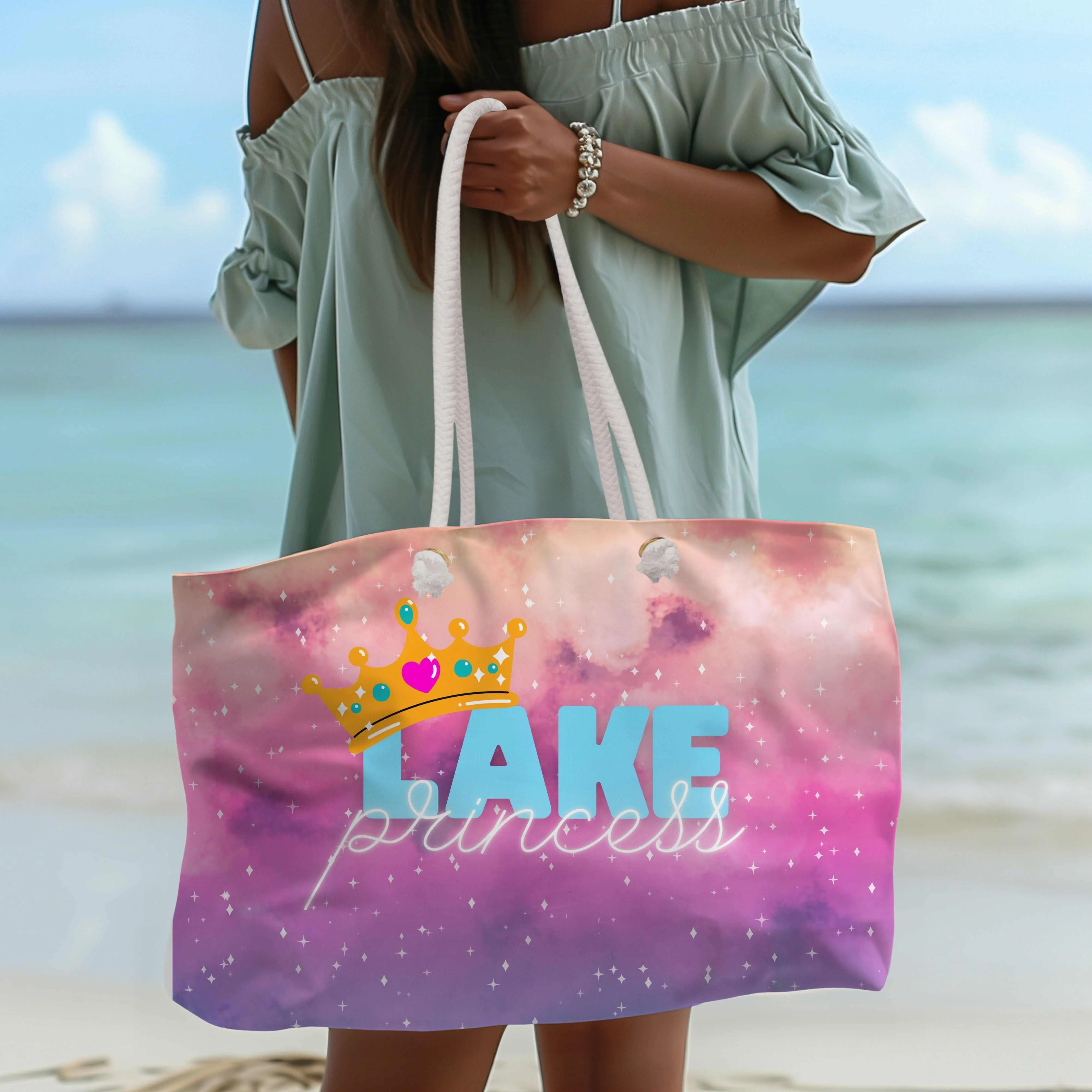 Canvas Weekender Tote Bag in Pink and Blue Ombre