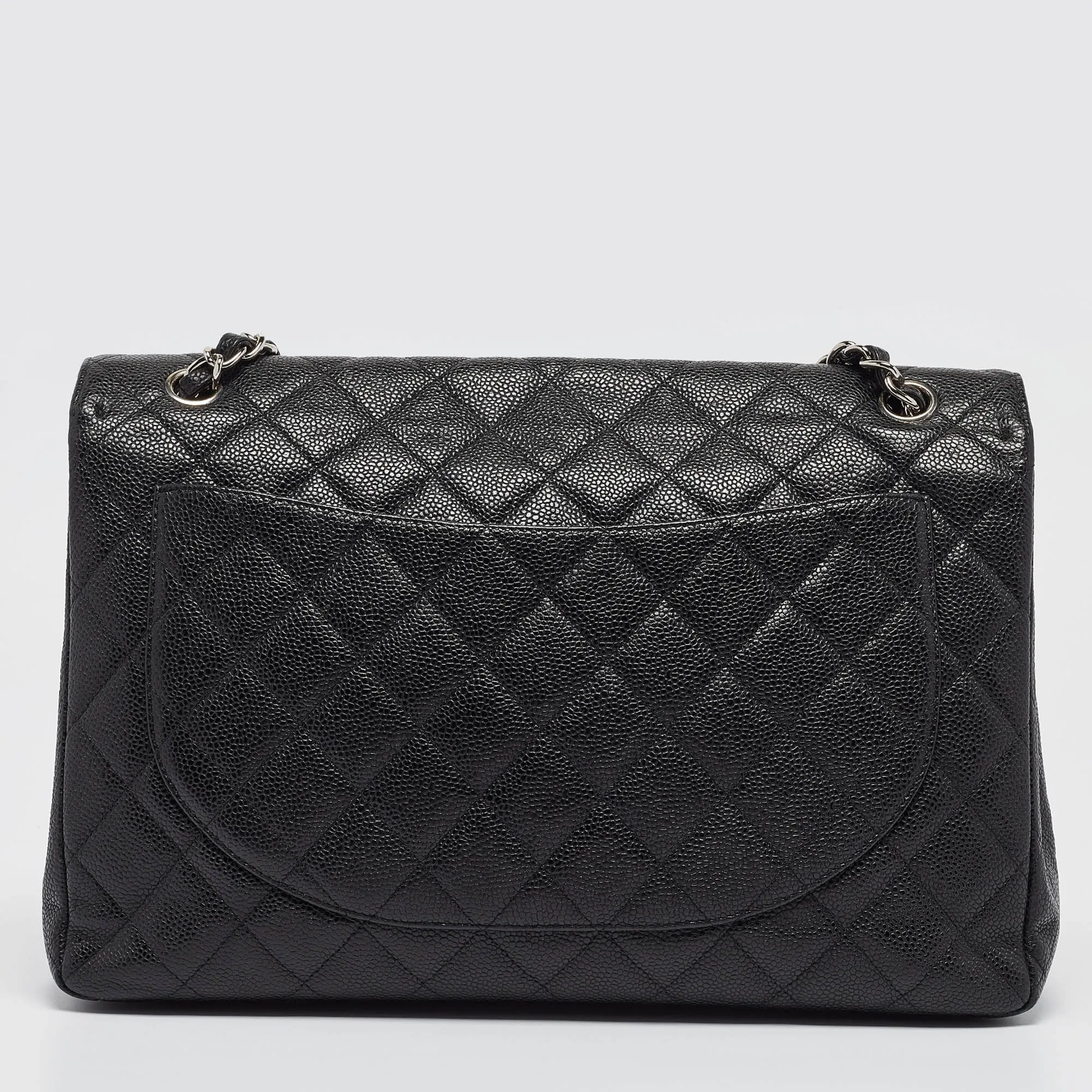 CHANEL Black Quilted Caviar Leather Maxi Classic Single Flap Bag