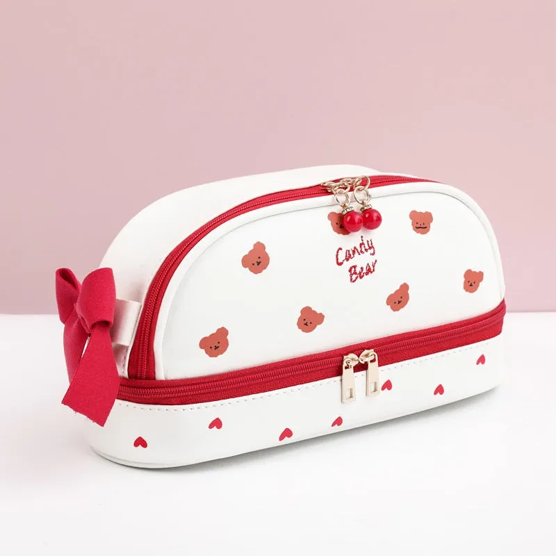 Cherry PU Kawaii Cherry Bear Pencil Case