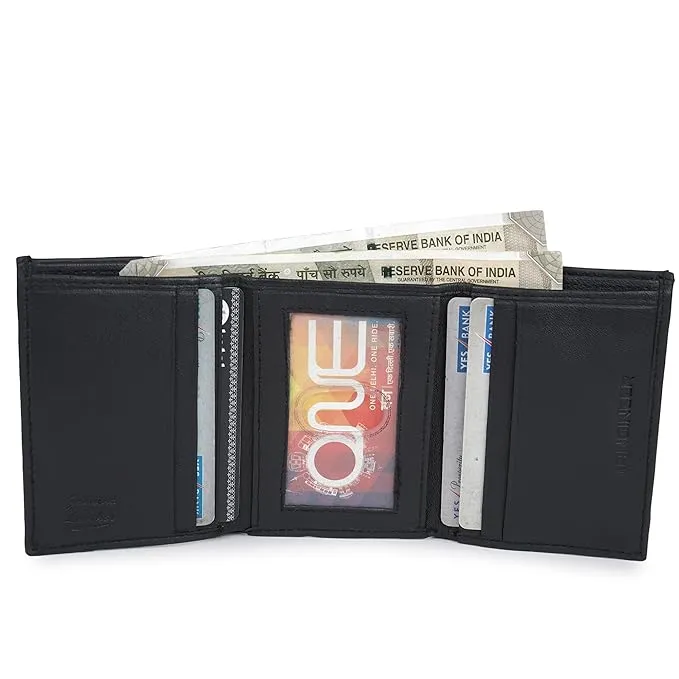 CIMONI® Premium Genuine Leather Wallet for Men Casual Wallet with RFID Protection Multi-Cards Slots Trifold Purse for Men (Color - Black)