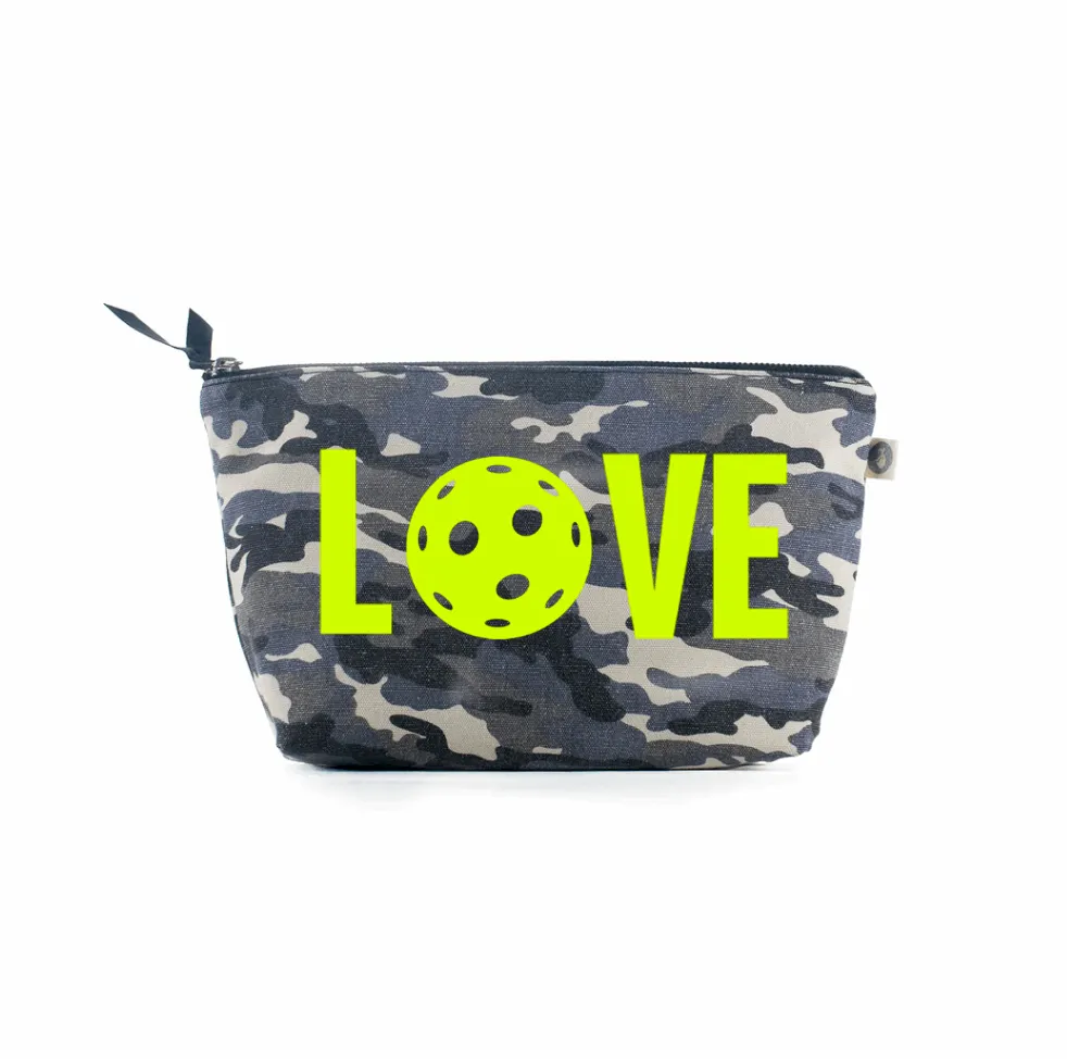 Clutch Bag: Grey Camo - Neon Yellow Pickleball LOVE