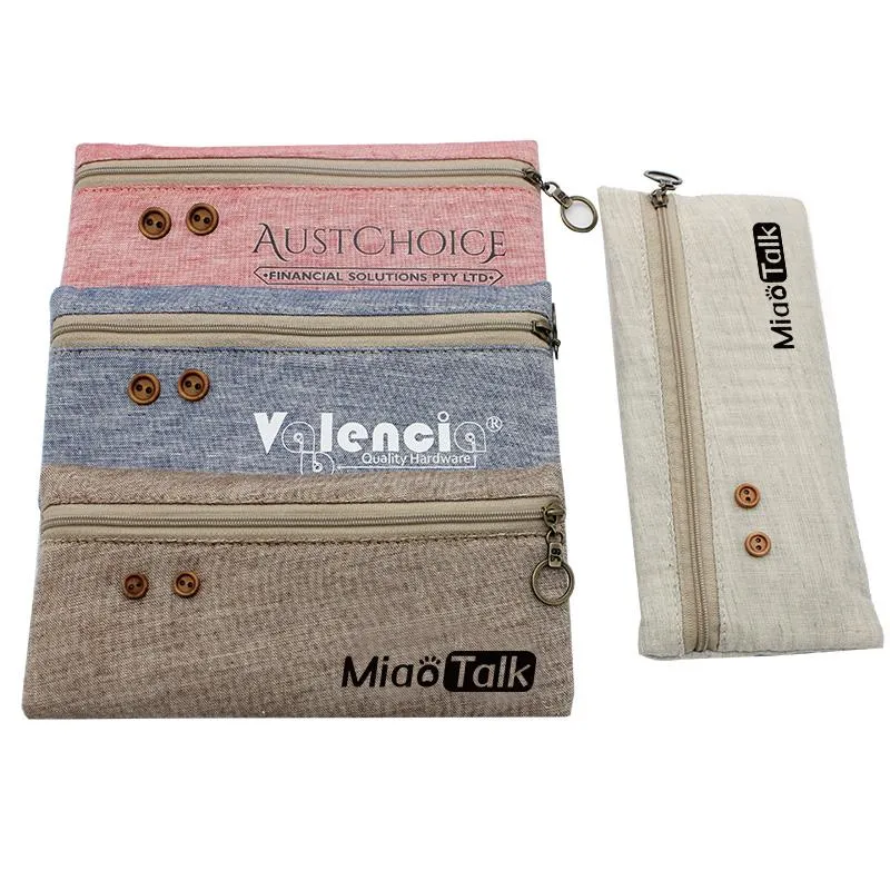 Cotton Pencil Case With Button Design