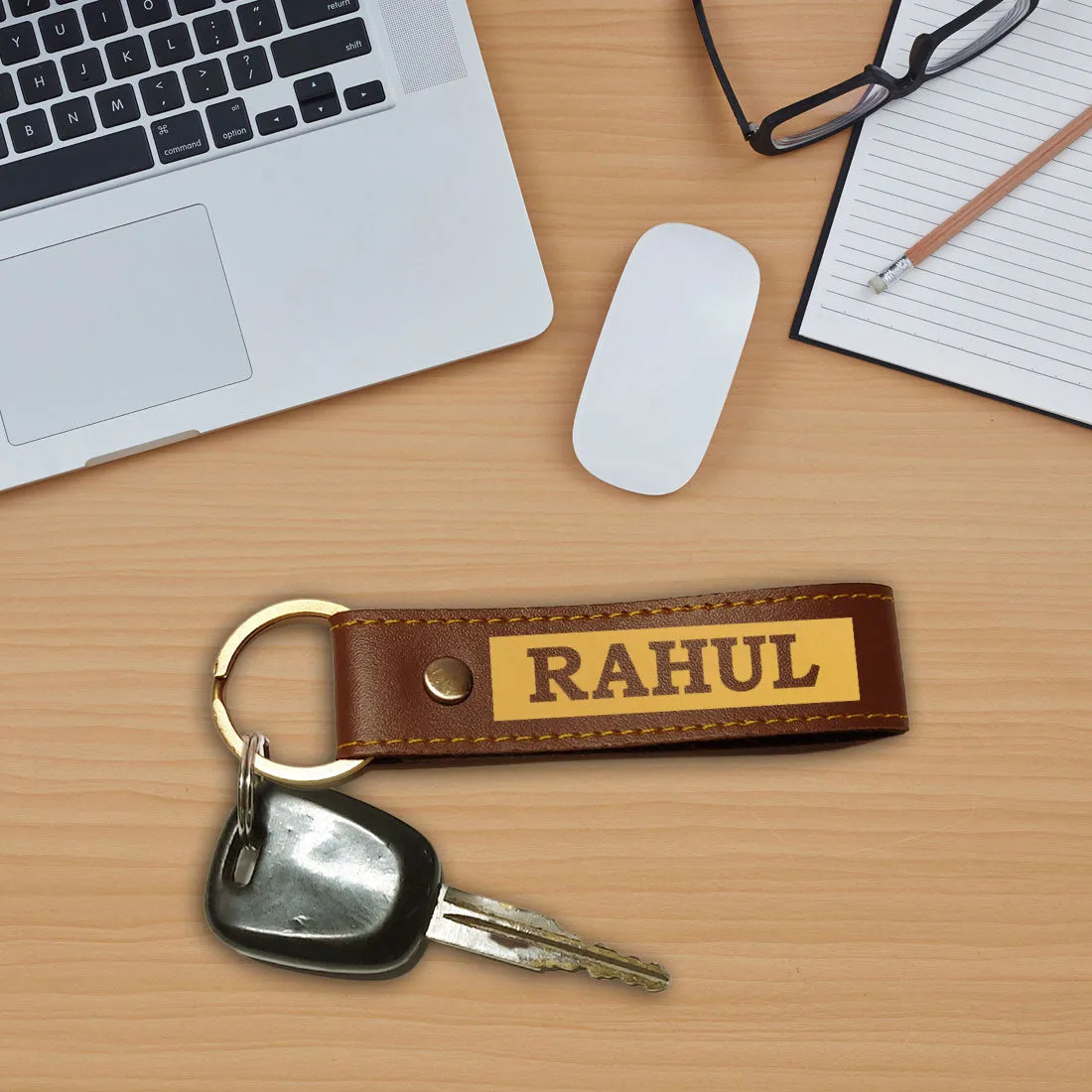 Custom Keychains PU Leather for Car Home Bike Keys - Add Name