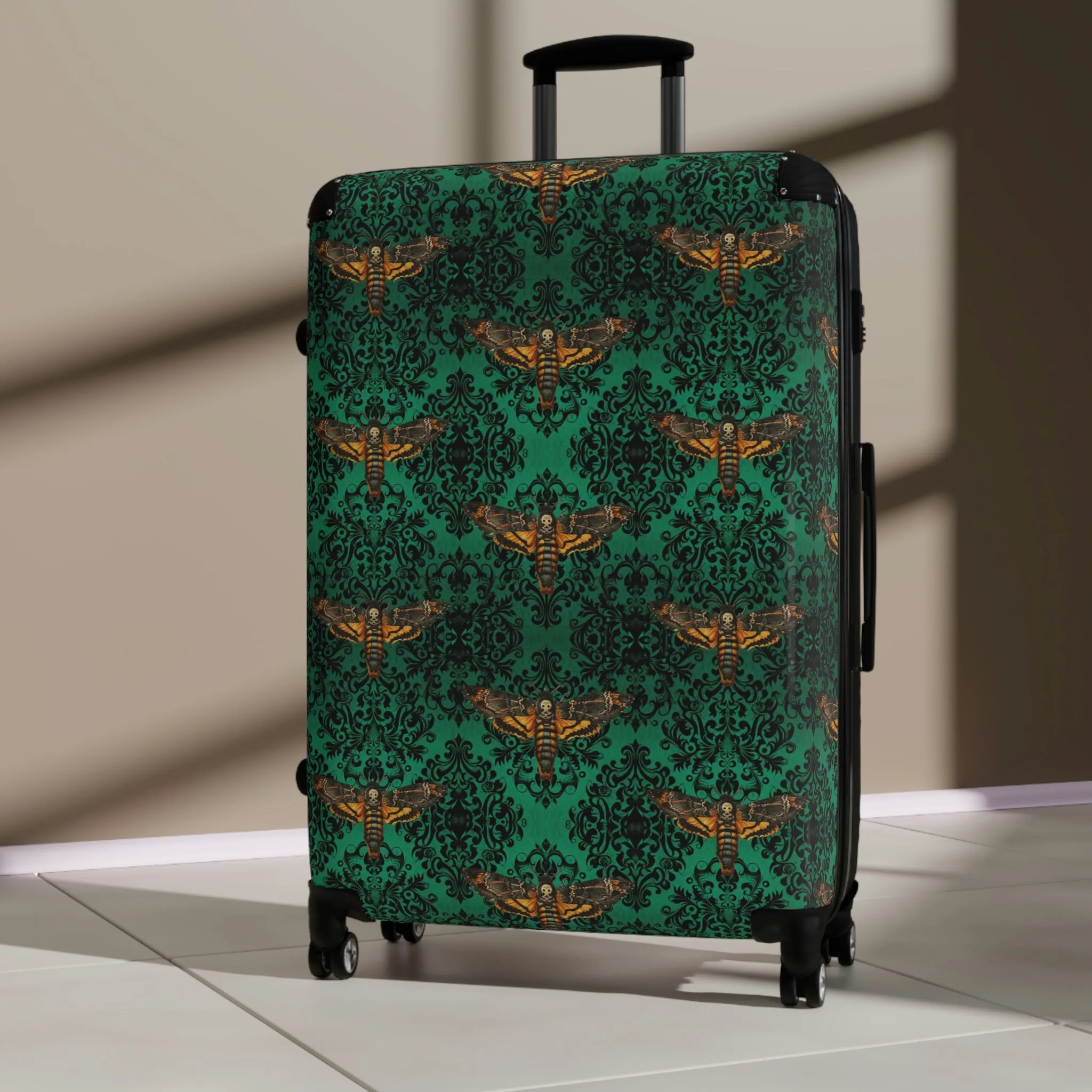 Death's Head Moth Emerald Damask Suitcase