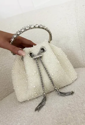 Demure Charm Cream Crystal Bucket Bag