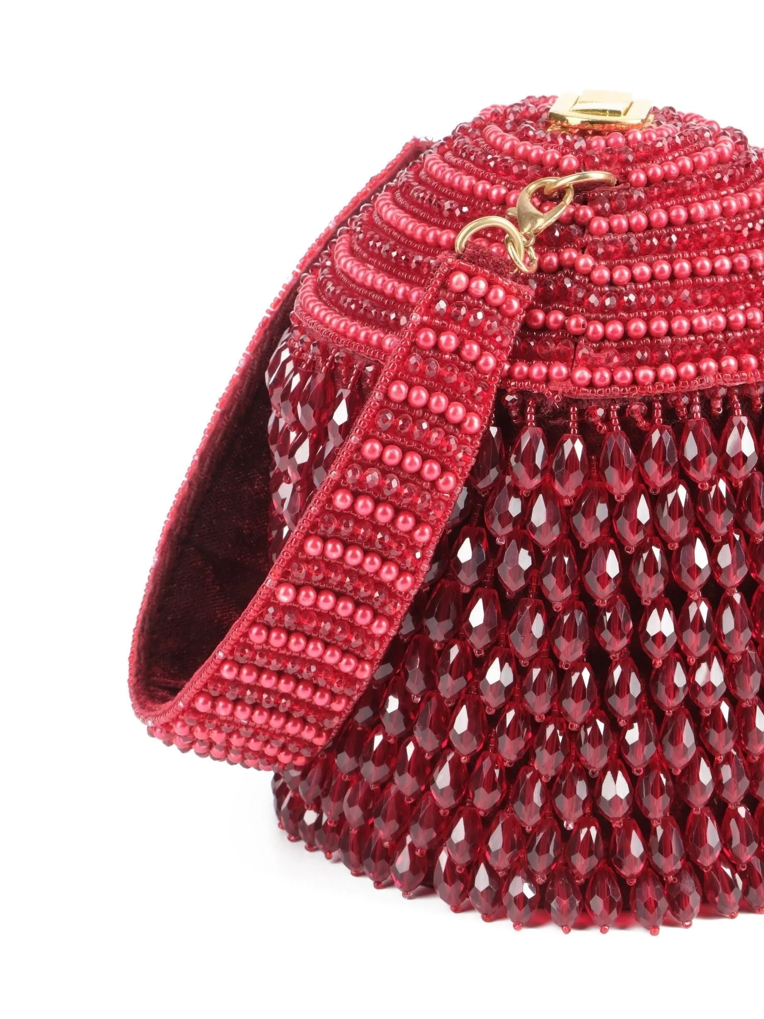 Diana Maroon Suede Embellished Bucket Bag