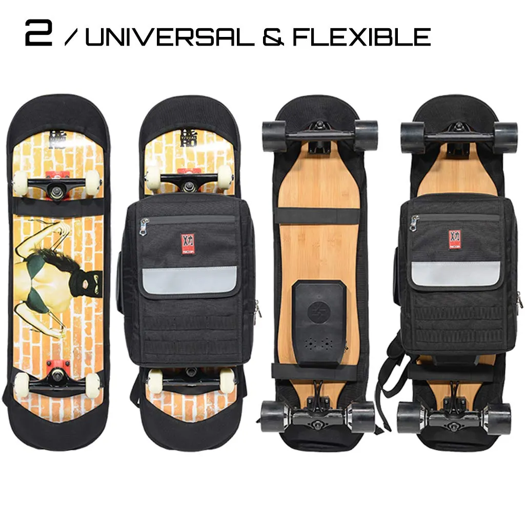 Electric Skateboard Longboard Waterproof Backpack Bag, Detachable, Backlight Enable, Fashion, Universal & Flexible to Most Brand Skateboards