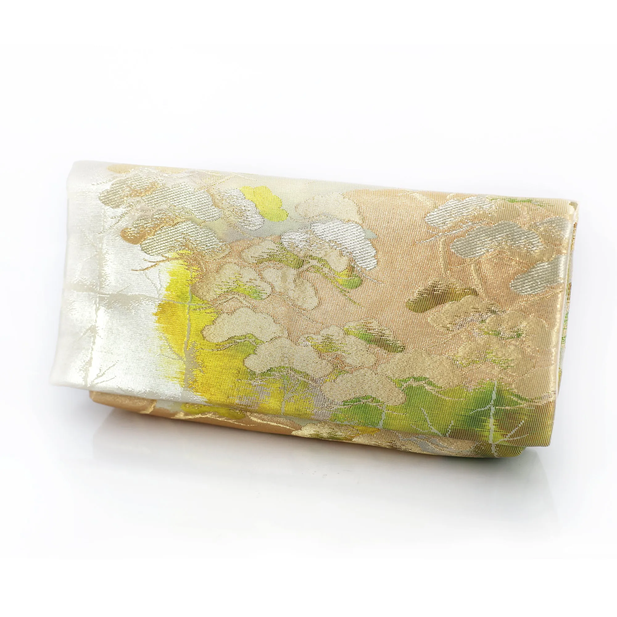 Envelope Clutch Bag with Pine Forest on Silver | Upcycled Kimono Obi Silk