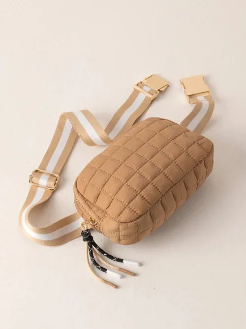 Ezra Quilted Nylon Belt Bag - Tan