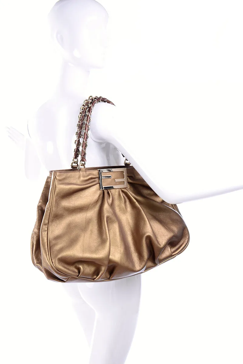 Fendi Borsa Mia Shoulder Bag in Bronze Leather w/ Chain Strap