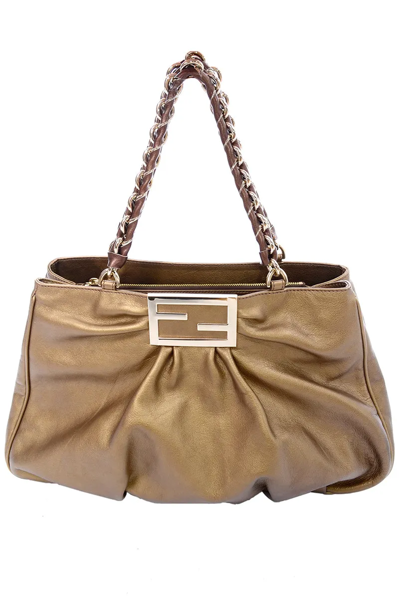 Fendi Borsa Mia Shoulder Bag in Bronze Leather w/ Chain Strap