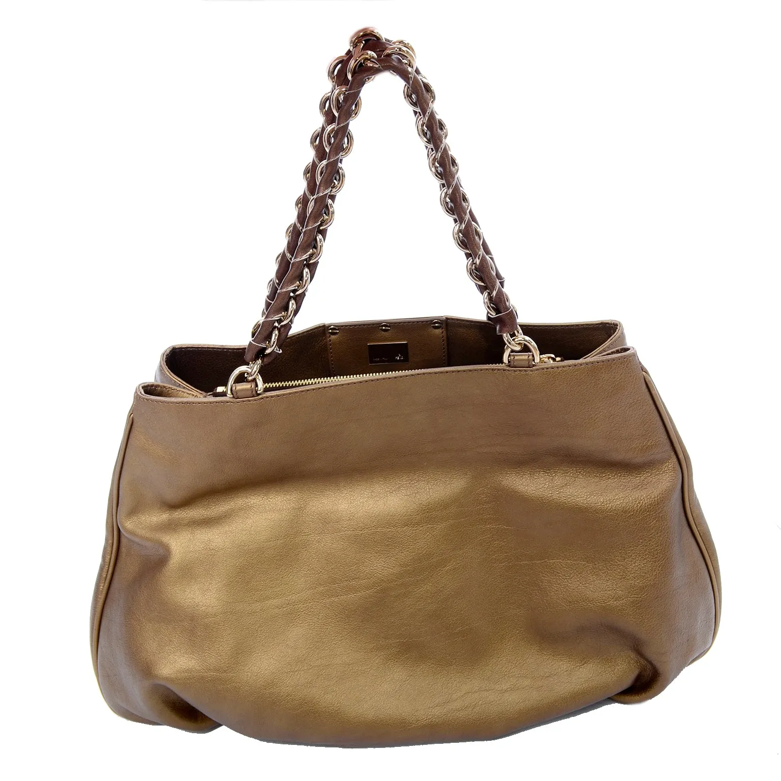 Fendi Borsa Mia Shoulder Bag in Bronze Leather w/ Chain Strap