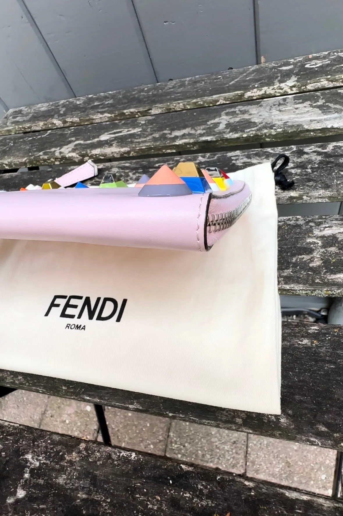 FENDI Multi Colour Studs Leather Clutch