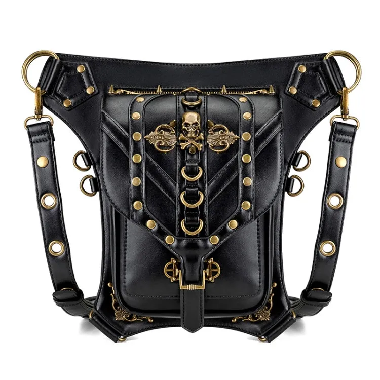 FHG131BK Skull Head Decoration Multi-function PU Leather One-shoulder Crossbody Bag Waist Bag for Ladies