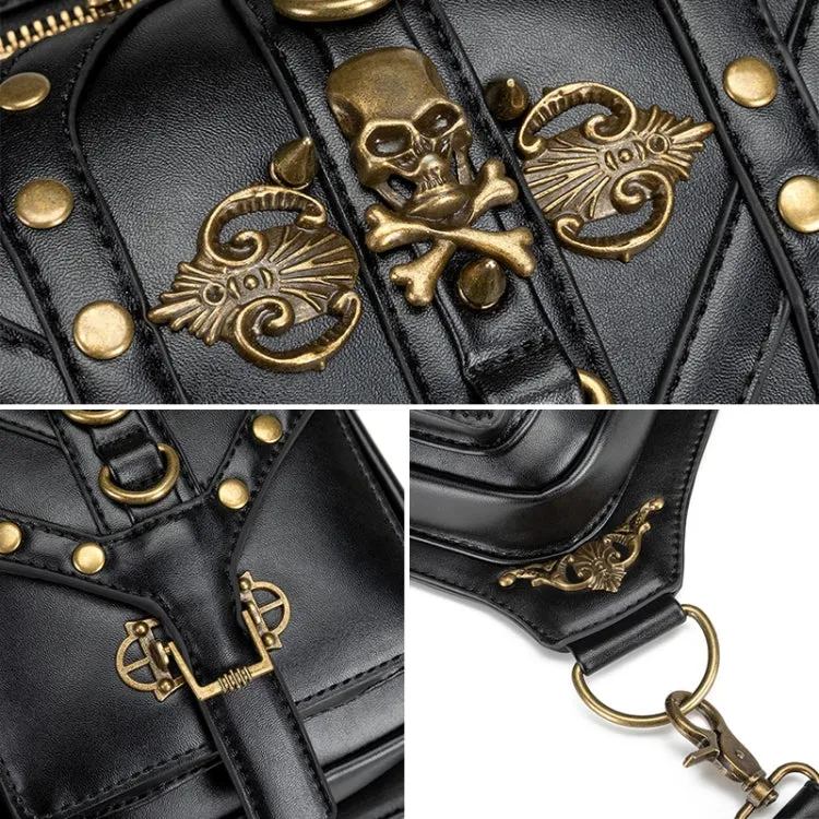 FHG131BK Skull Head Decoration Multi-function PU Leather One-shoulder Crossbody Bag Waist Bag for Ladies