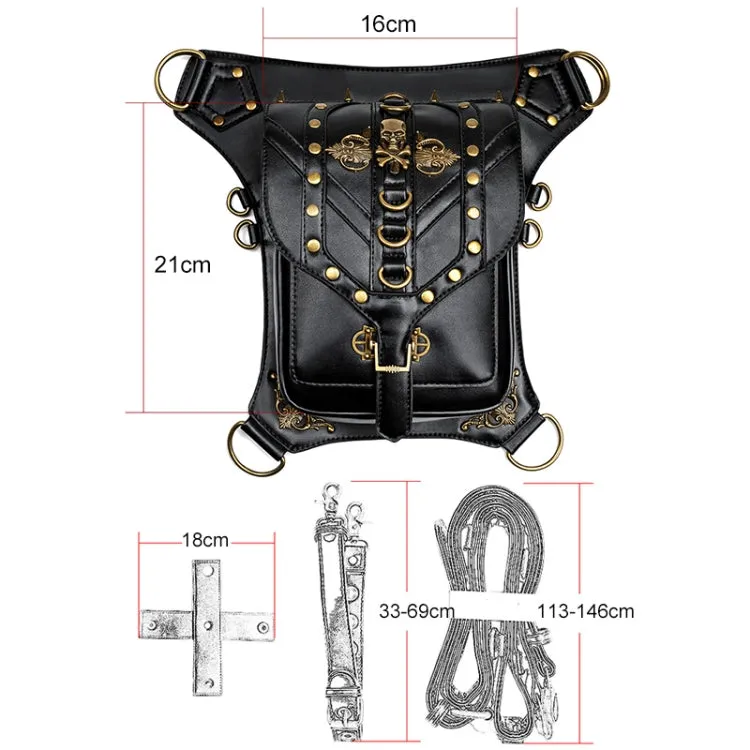 FHG131BK Skull Head Decoration Multi-function PU Leather One-shoulder Crossbody Bag Waist Bag for Ladies